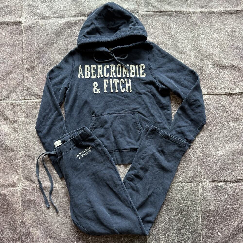 Women's Abercrombie & Fitch Navy Blue Spell Out Sweat Suit Hoodie & Pants Sz M